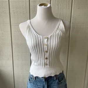 Abercrombie White Knit Scalloped Tank Size Large